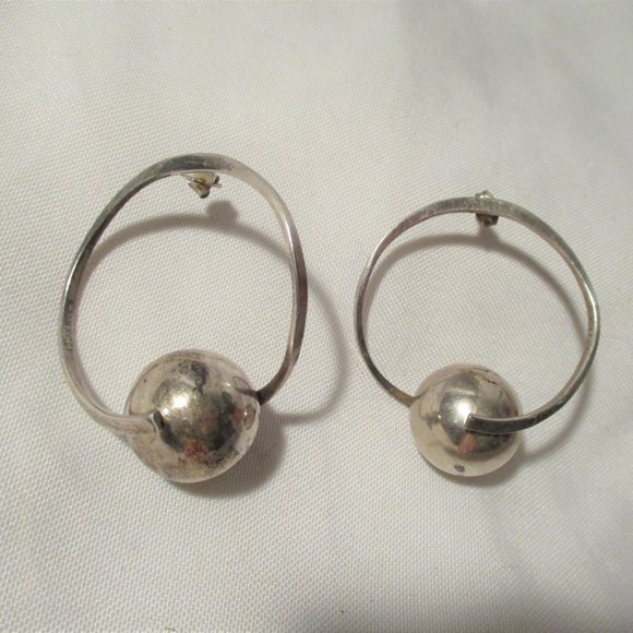 925 STERLING SILVER HOOP BALL Pierced Earring Jewelry ETHNIC Boho Festival - Picture 3 of 4